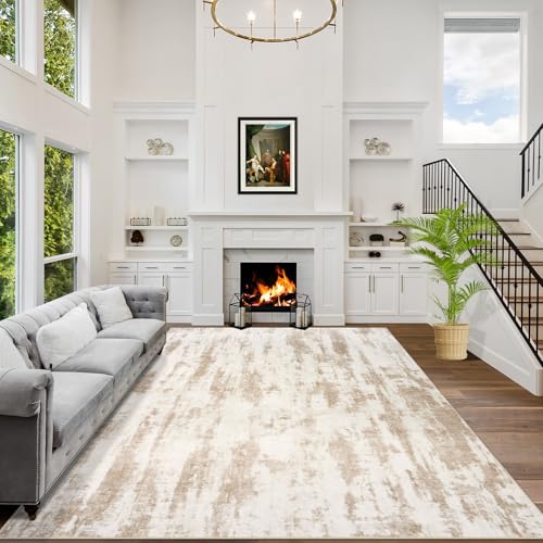 Large Washable 8x10 Area Rug: Modern Abstract Soft Anti-Skid Carpet for Home