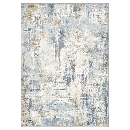 LOONGRUG Washable Abstract Gray Gold Area Rug: Soft, Stain-Resistant Non-Slip 5x7
