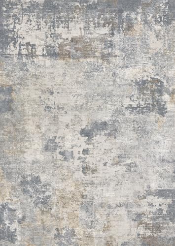 Washable Modern Abstract Area Rug: Soft, Non-Slip, Brown Grey