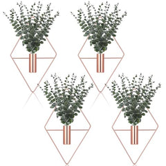 Jexine Modern Geometric Metal Hanging Planters with Faux Eucalyptus, 4-Pack Black