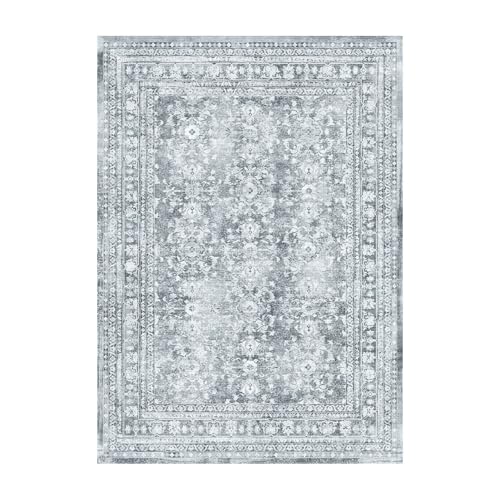 Lessymo Vintage Brown Distressed Floral Area Rug, Machine Washable Non-Slip Carpet