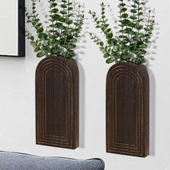 2-Pack Black Wooden Wall Vase Set Modern Farmhouse Boho Home Decor