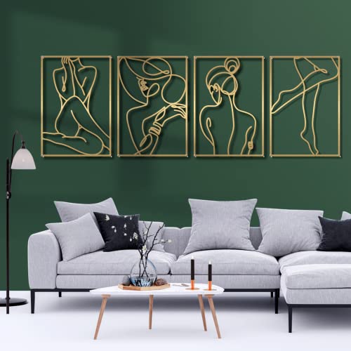 Glamativity 4-Pack Gold Minimalist Metal Line Art: Elegant Woman Body Wall Decor