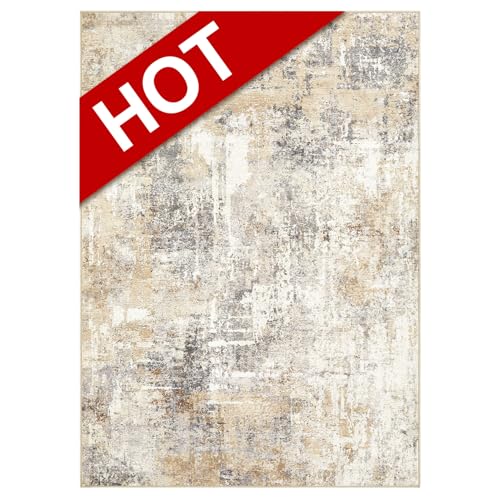 LOONGRUG Washable Abstract Gray Gold Area Rug: Soft, Stain-Resistant Non-Slip 5x7