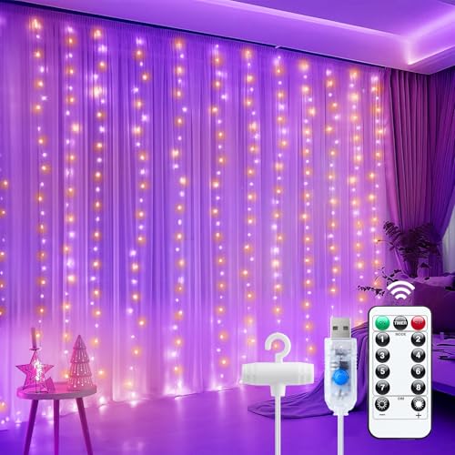 Minetom Dimmable Warm White USB Powered 300 LED Fairy Curtain Lights Remote