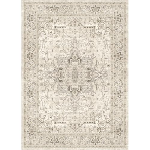 Lofus Floral Brown 5x7 Washable Area Rug: Soft Non-Slip Low Pile