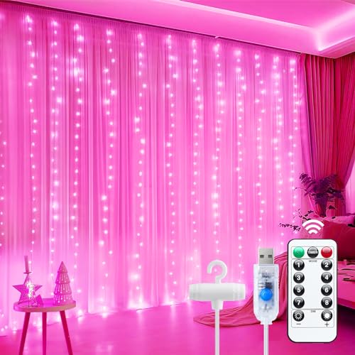 Minetom Dimmable Warm White USB Powered 300 LED Fairy Curtain Lights Remote
