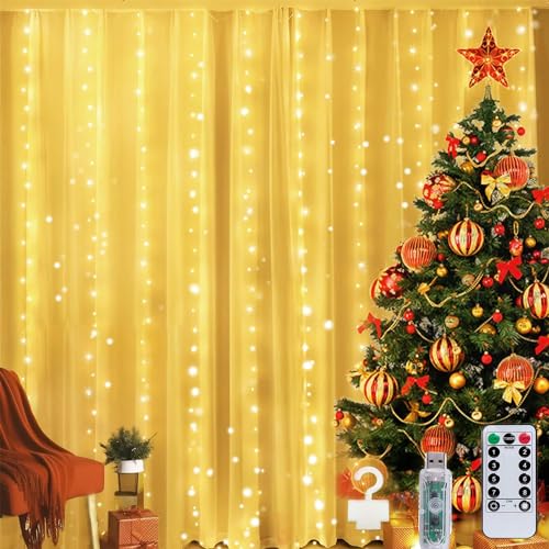 Minetom Dimmable Warm White USB Powered 300 LED Fairy Curtain Lights Remote