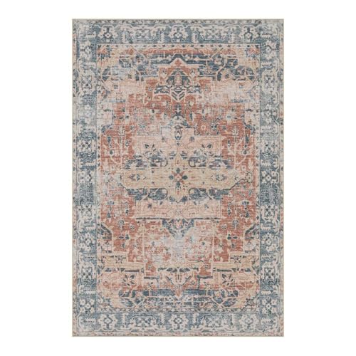 Vintage Boho Washable Faux Wool Rug, Non-Slip Low Pile, Taupe/Grey