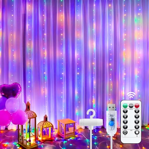 Minetom Dimmable Warm White USB Powered 300 LED Fairy Curtain Lights Remote
