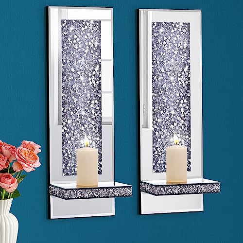 Sparkling Crystal Crush Diamond Mirrored Wall Sconces - Set of 2