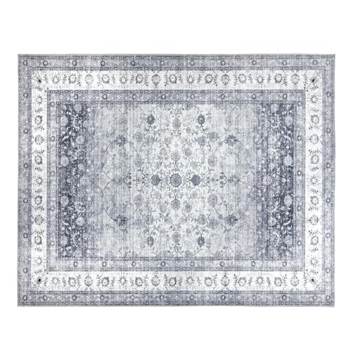 AMADA 8x10 Washable Area Rug: Low-Profile, Non-Slip, Vintage Floral Design