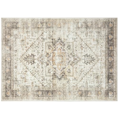 AMADA 8x10 Washable Area Rug: Low-Profile, Non-Slip, Vintage Floral Design