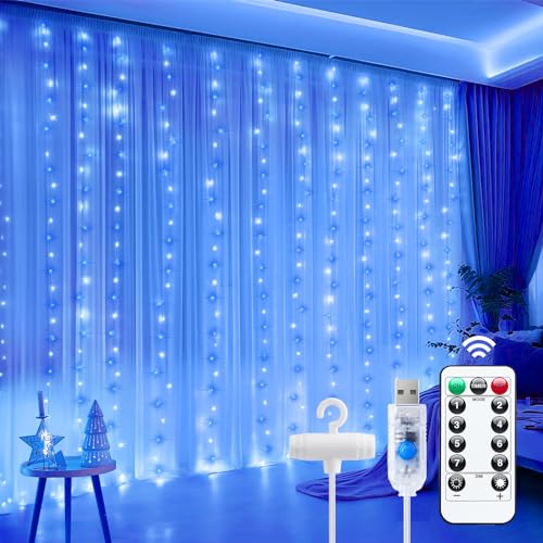 Minetom Dimmable Warm White USB Powered 300 LED Fairy Curtain Lights Remote