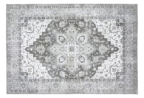 AMADA 8x10 Washable Area Rug: Low-Profile, Non-Slip, Vintage Floral Design