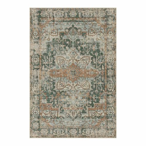 Vintage Boho Washable Faux Wool Rug, Non-Slip Low Pile, Taupe/Grey