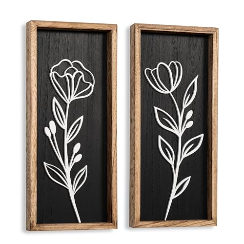 Captivating 3D Wooden Floral Wall Art (Set of 4) - Boho Farmhouse Decor