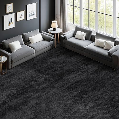 Premium Washable 8x10 Area Rug: Stain-Resistant, Non-Slip, Durable, Ultra-Thin Black