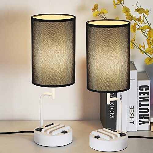Dreamholder Dual Modern Table Lamps: USB Charging, AC Outlet, Phone Stands
