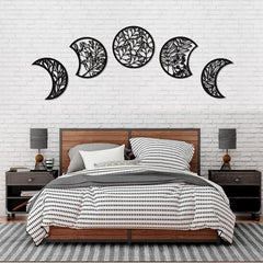 Jetec 5-Piece Wooden Moon Phase Wall Art Decor Set, Nordic Boho Lunar Aesthetic