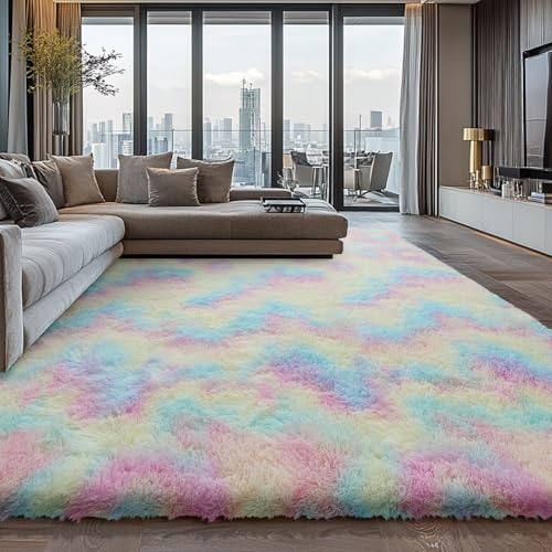 Boshengya Ultra Soft Fluffy Shag Area Rug, Tie-Dye Grey, Cozy Bedroom Living Room