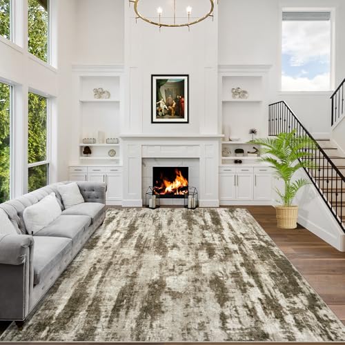 Large Washable 8x10 Area Rug: Modern Abstract Soft Anti-Skid Carpet for Home
