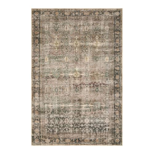 Vintage Boho Washable Faux Wool Rug, Non-Slip Low Pile, Taupe/Grey