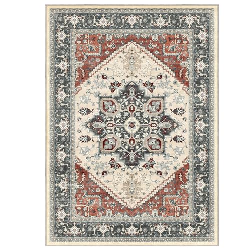 Luxurious Soft Faux Cashmere 5x7 Area Rug - Washable, Non-Slip, Low Pile