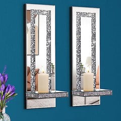 Sparkling Crystal Crush Diamond Mirrored Wall Sconces - Set of 2