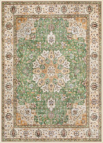 VECARF Washable Vintage Boho Medallion Area Rug - Non-Slip Soft Low Pile