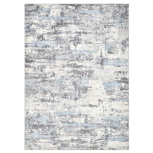 Washable Modern Abstract Area Rug: Soft, Non-Slip, Brown Grey