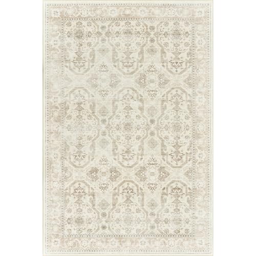 Soalmost Washable Area Rug 8x10, Soft Vintage Beige Carpet for Living Room, Non-Slip, Stain-Resistant