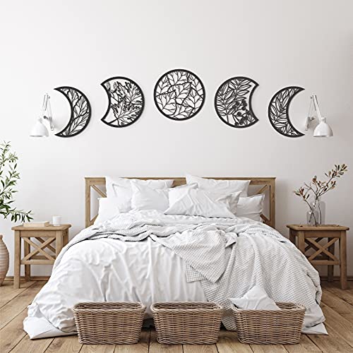 Jetec 5-Piece Wooden Moon Phase Wall Art Decor Set, Nordic Boho Lunar Aesthetic