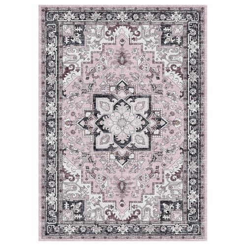 Lofus Floral Brown 5x7 Washable Area Rug: Soft Non-Slip Low Pile