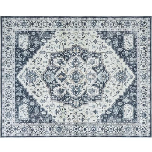 AMADA 8x10 Washable Area Rug: Low-Profile, Non-Slip, Vintage Floral Design