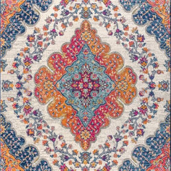 JONATHAN Y Boho Vintage Blue Multi Medallion Indoor Area Rug, Durable Easy-Clean