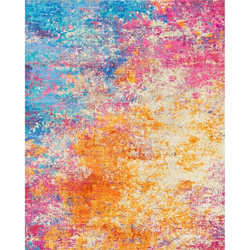 Rugflix Washable 8x10 Modern Abstract Area Rug for Living Room, Stain-Resistant Low Pile