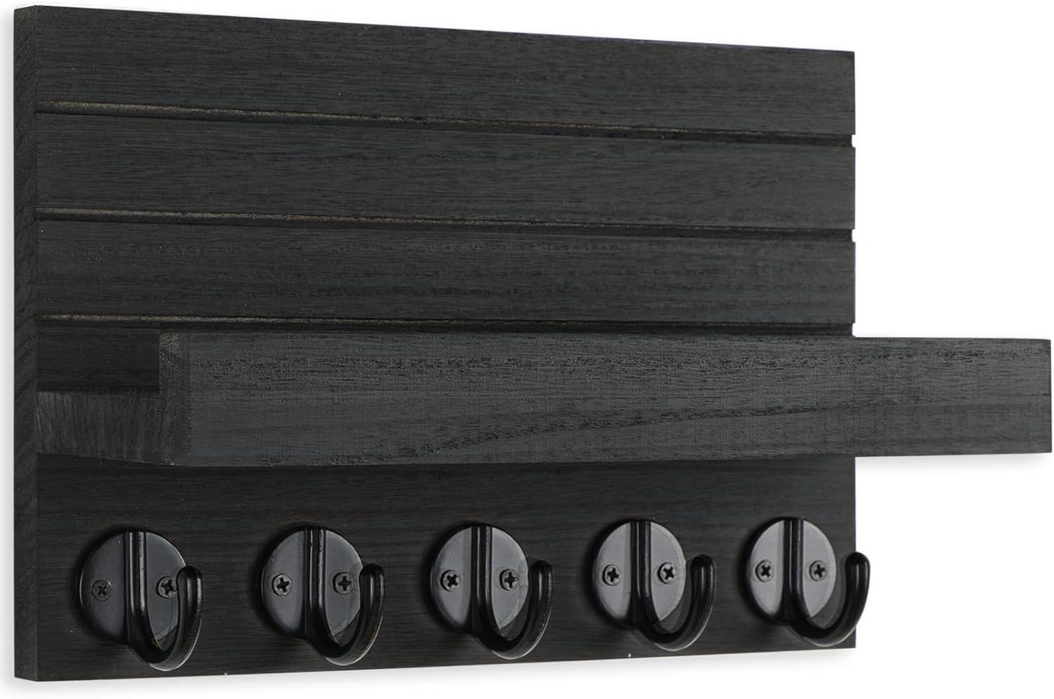Stylish Paulownia Wood Wall Key & Mail Holder with Shelf, Large Hooks