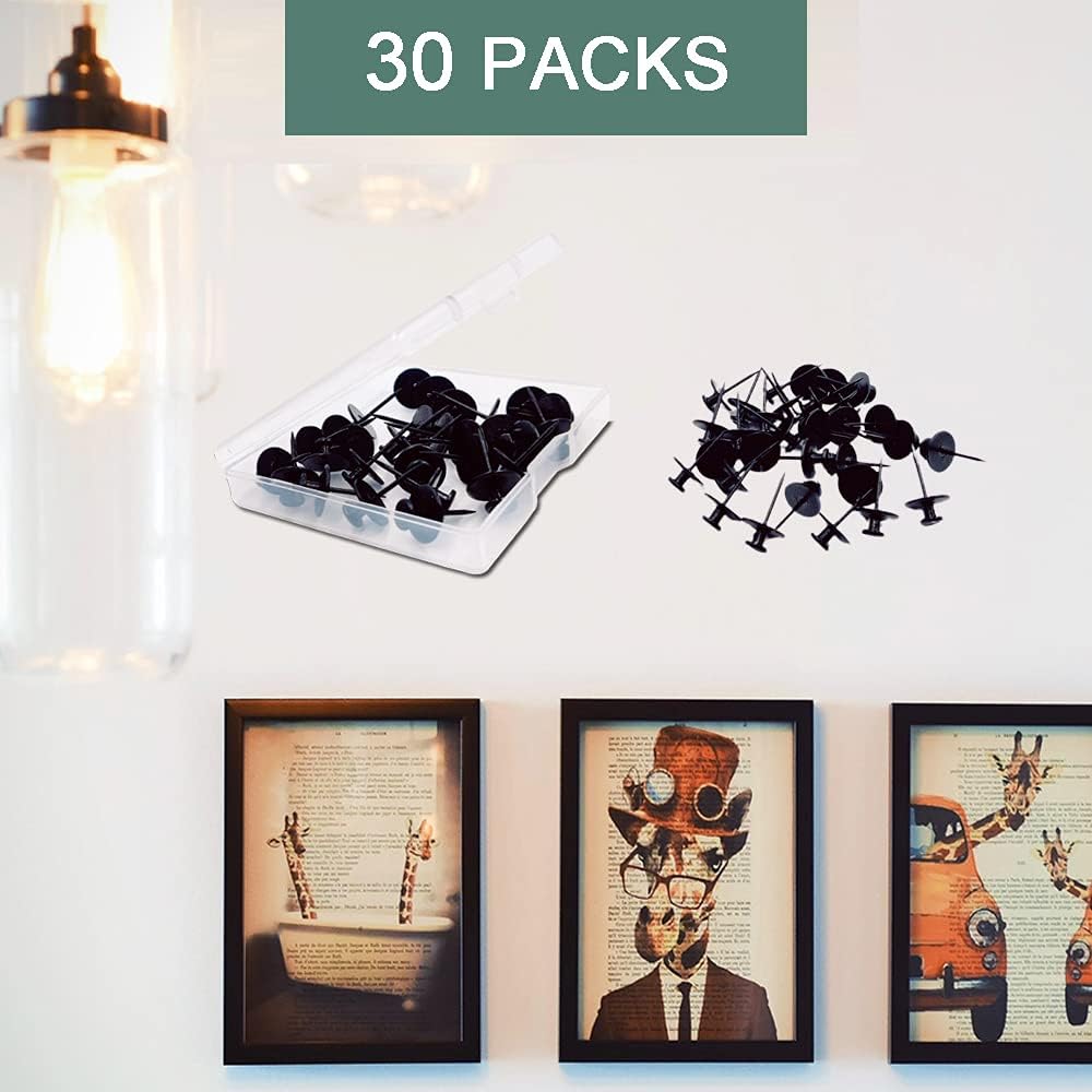 30 Black Double-Headed Push Pin Picture Hangers for Renter-Friendly Wall Decor
