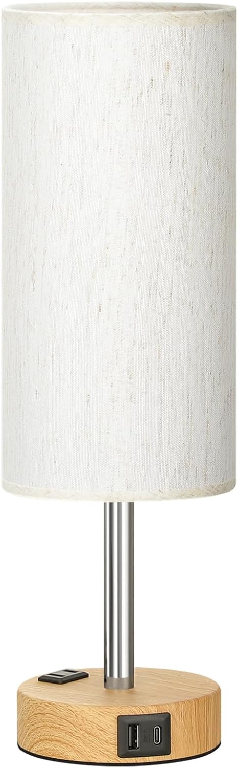 Smart Touch Dimmable Bedside Lamp with USB-C, AC Outlet, LED Bulb