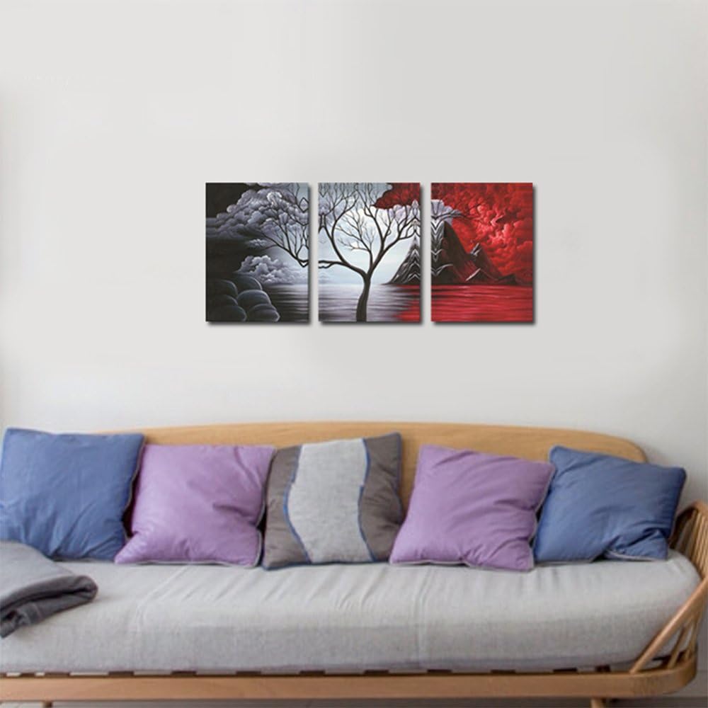 Wieco Art The Cloud Tree 3-Panel Giclee Canvas Wall Art - Modern Abstract Seascape Decor
