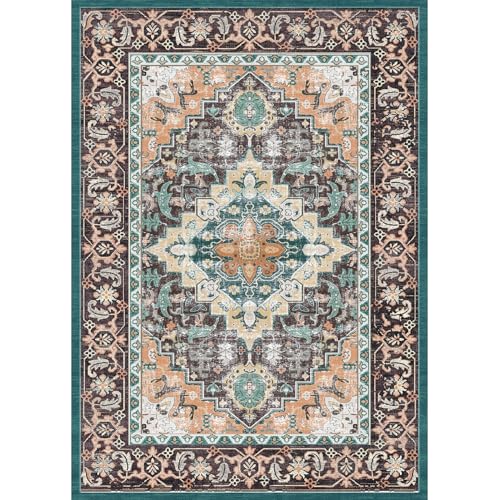 Lofus Floral Brown 5x7 Washable Area Rug: Soft Non-Slip Low Pile