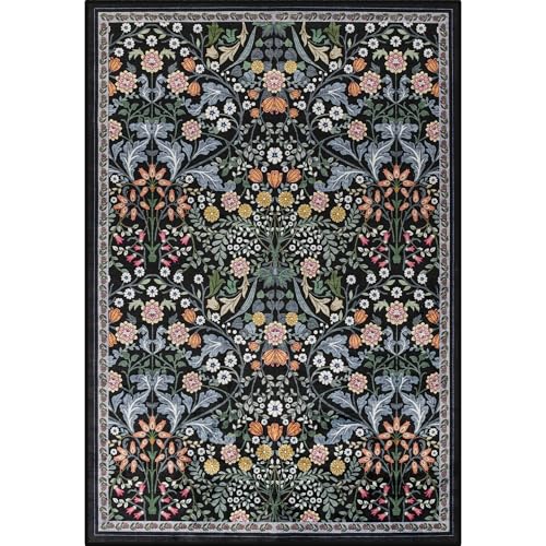 Large 8x10 Floral Washable Area Rug - Vintage Boho, Soft, Non-Slip, Stain Resistant