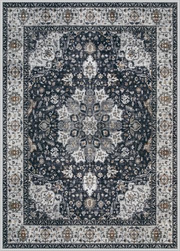 VECARF Washable Vintage Boho Medallion Area Rug - Non-Slip Soft Low Pile