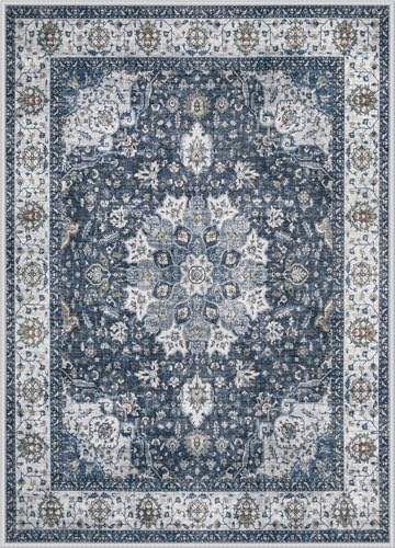 Washable Vintage Boho Medallion Area Rug, Non-Slip Soft Low Pile Indoor