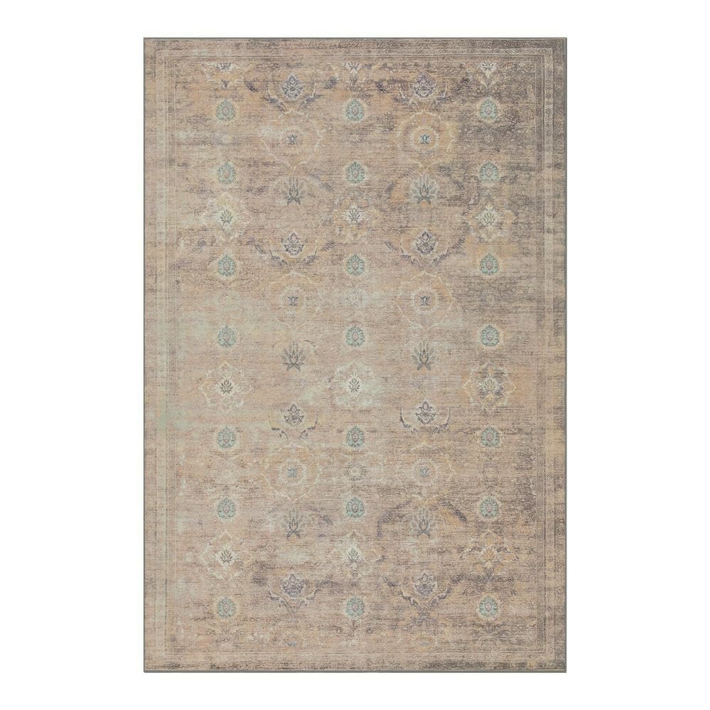 Vintage Boho Washable Faux Wool Rug, Non-Slip Low Pile, Taupe/Grey