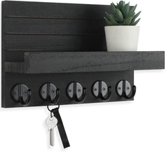 Stylish Paulownia Wood Wall Key & Mail Holder with Shelf, Large Hooks