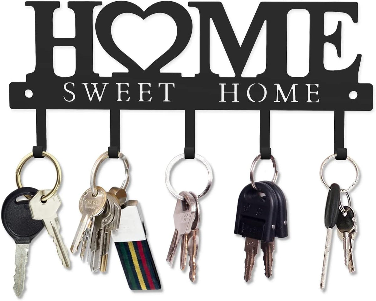 WIPHANY 5-Hook 'Home Sweet Home' Wall Mounted Key Holder Organizer Hanger Rack