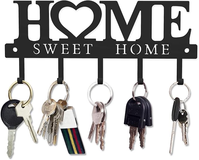 WIPHANY 5-Hook 'Home Sweet Home' Wall Mounted Key Holder Organizer Hanger Rack