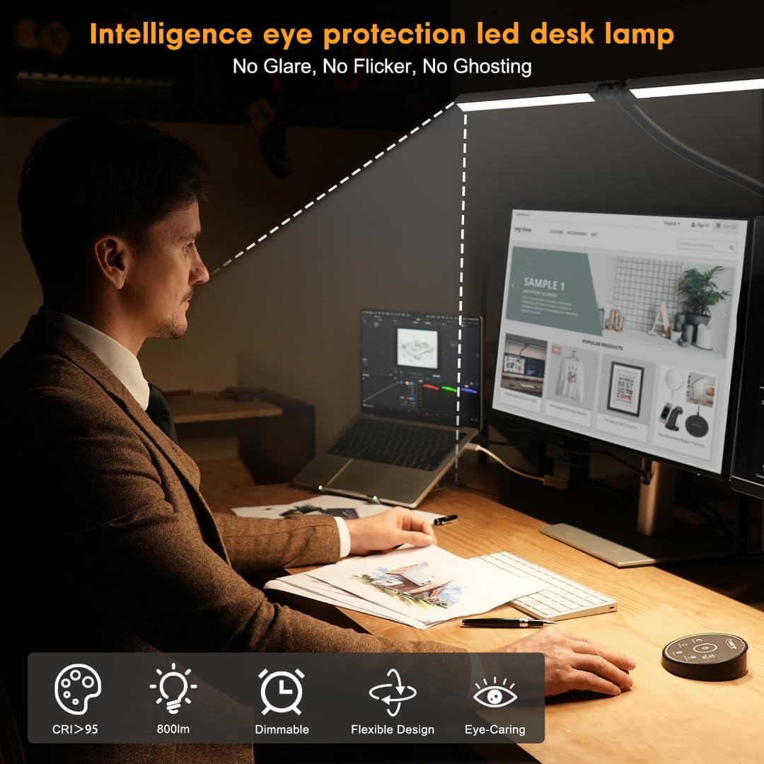 Pzloz 24W Eye-Caring LED Desk Lamp Clamp Architect Gooseneck Light